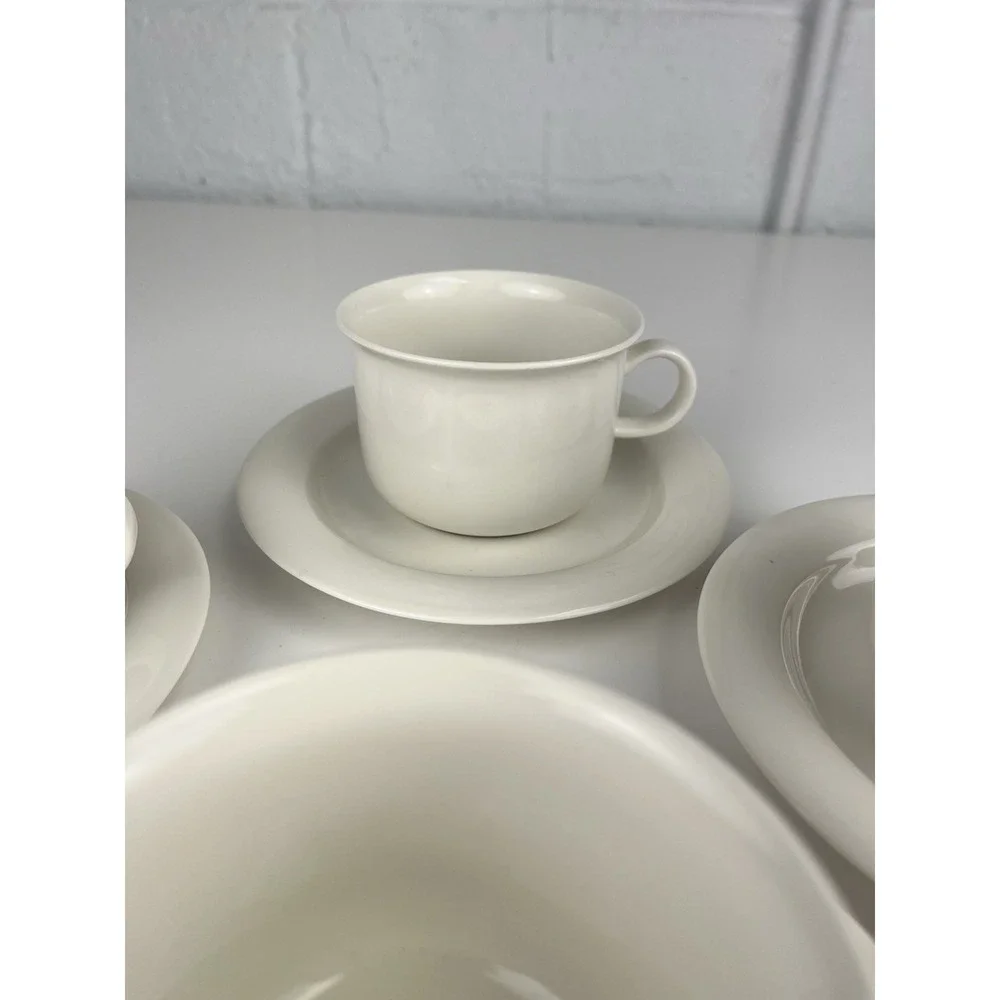 Arabia Finland Arctica White Cup & Saucer SET OF 4 MCM Minimalist